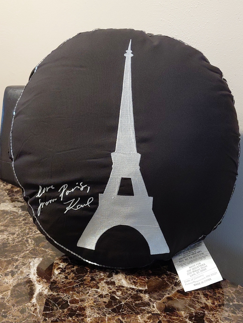 NWOT Karl Lagerfeld Love From Paris Eiffel Tower Black Decorative Throw Pillow